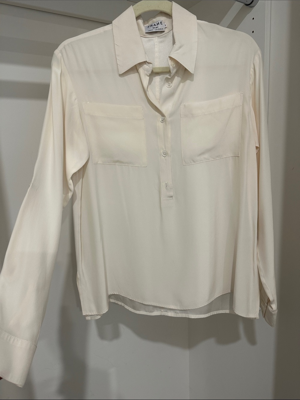 Frame Denim Cream Button-Front Silk-Blend Blouse